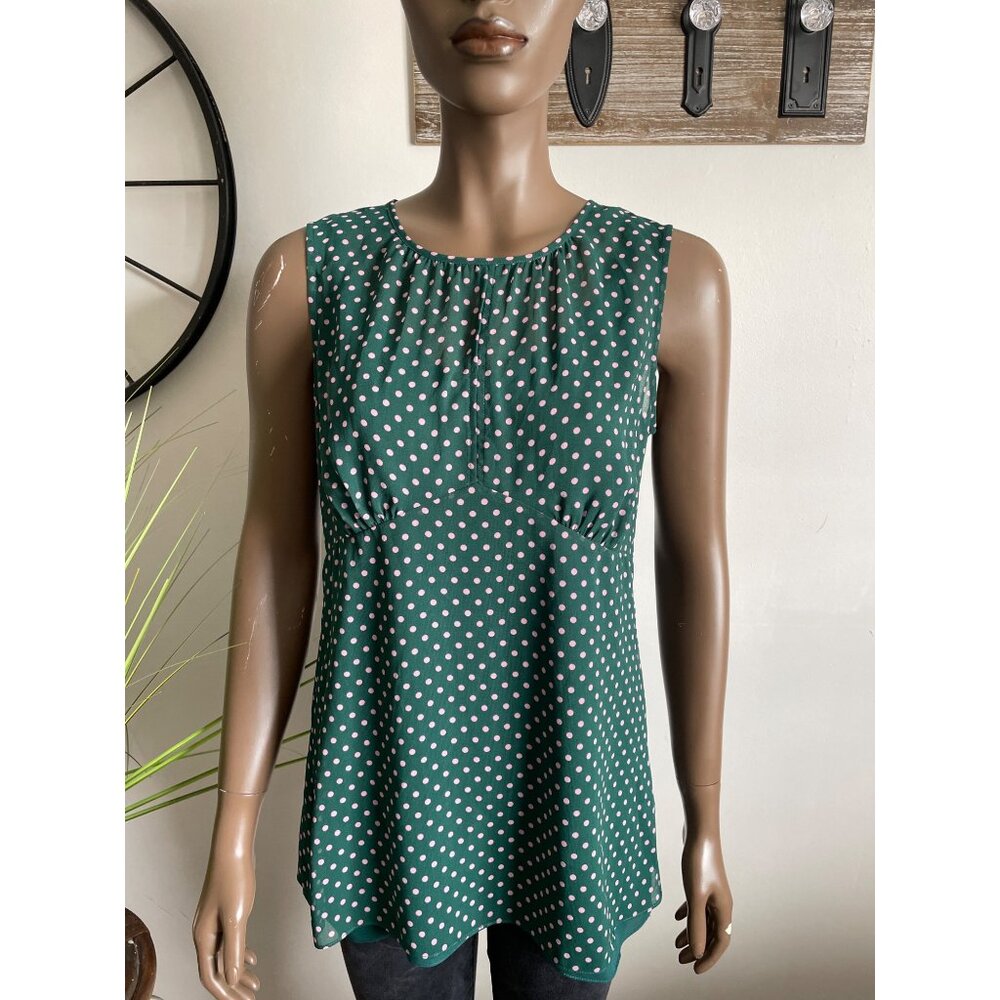 CABI Womens Green & Pink Polka Dot Sleeveless Blouse S Top